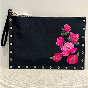 Floral Black Clutch with Pink Accents
